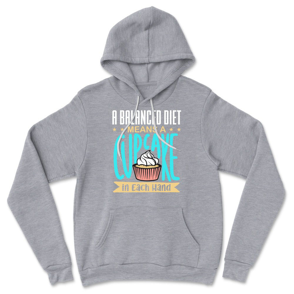 A Balanced Diet Means, A Cake In Each Hand Hoodie in Athletic Heather color