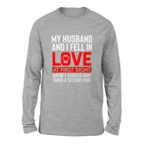 My Husband And I Fell In Love At First Sight Men/Unisex Drop Shoulder Sweatshirt in Athletic Heather color