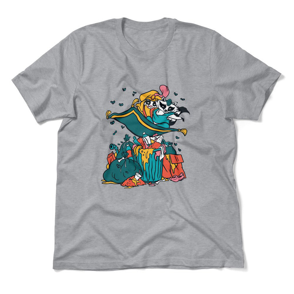 Raccoon Flying Aladdin Men/Unisex T-Shirt in Athletic Heather color