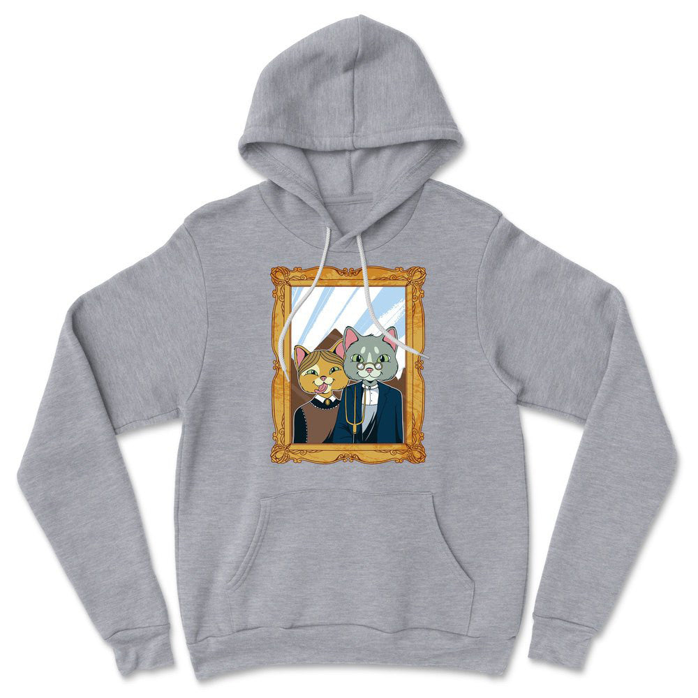 American Gothic Cats Hoodie in Athletic Heather color
