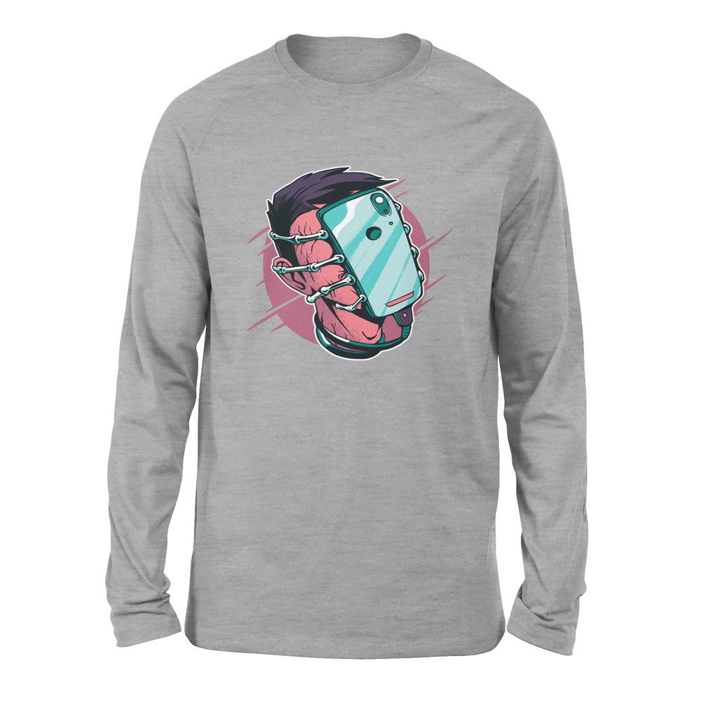 Phone Face Hugger Men/Unisex Drop Shoulder Sweatshirt in Athletic Heather color