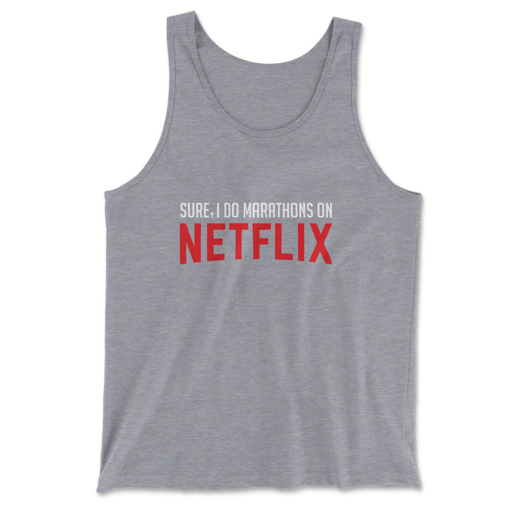Sure, I Do Marathons On Netflix Men/Unisex Tank in Athletic Heather color