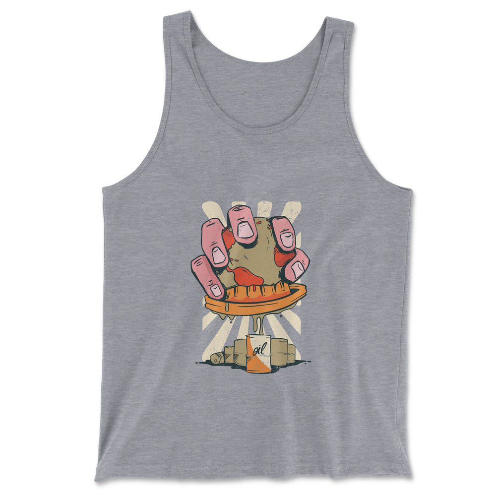 Planet Oil Squeezer Men/Unisex Tank in Athletic Heather color