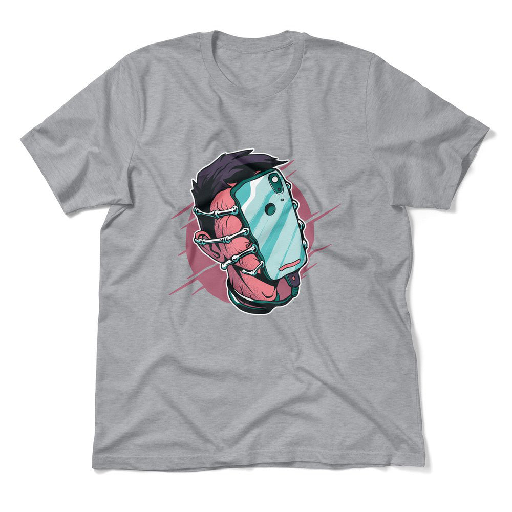 Phone Face Hugger Men/Unisex T-Shirt in Athletic Heather color