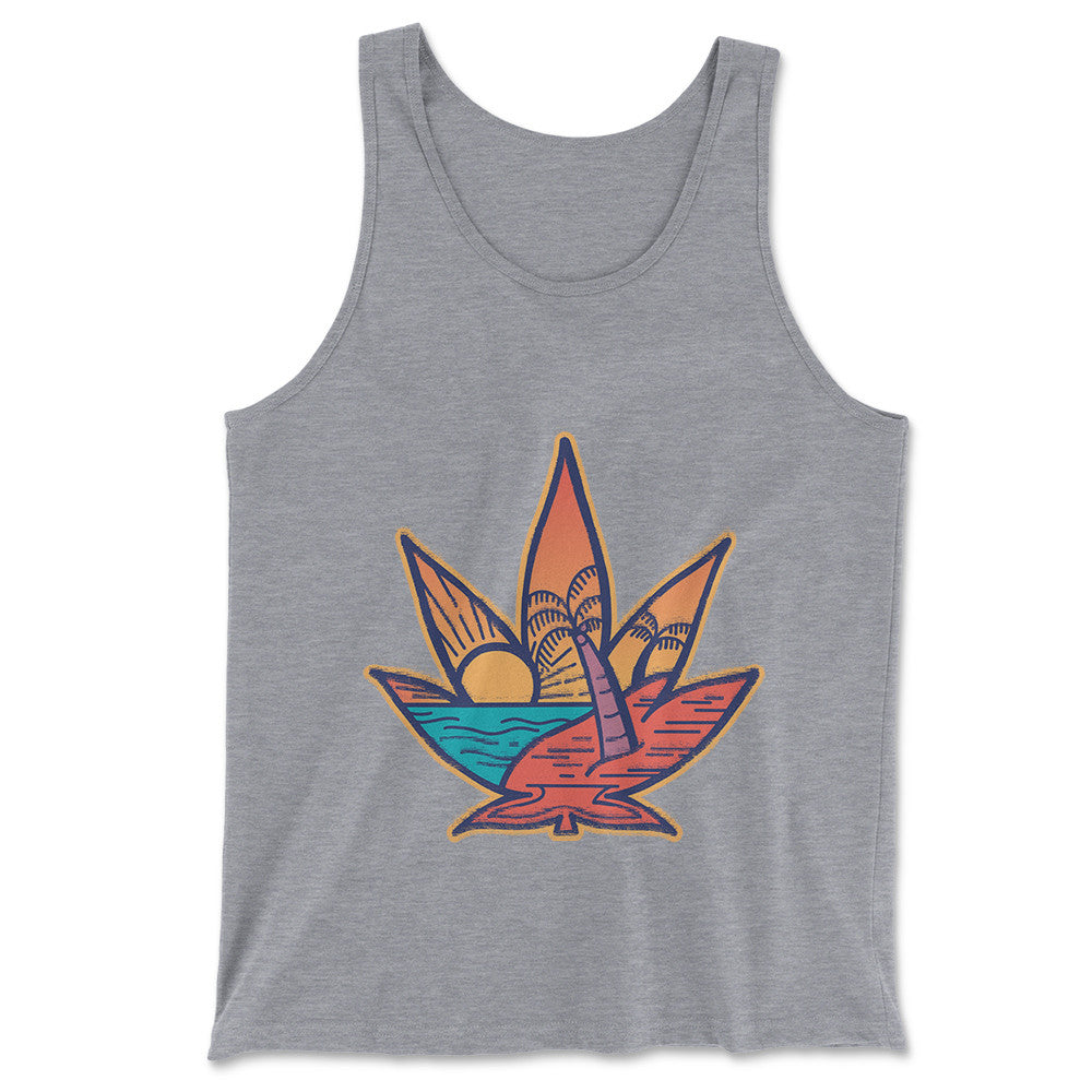 Cannabis Leaf Beach Men/Unisex Tank in Athletic Heather color