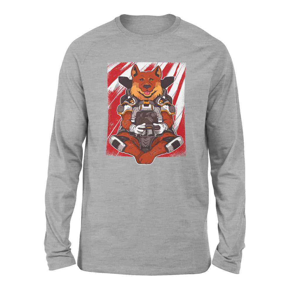 German Shepard Gamer Dog Men/Unisex Drop Shoulder Sweatshirt in Athletic Heather color