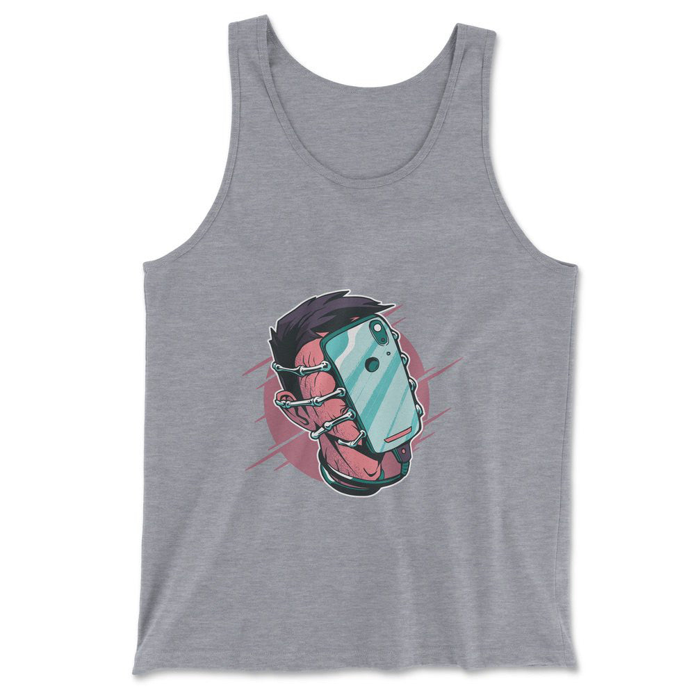 Phone Face Hugger Men/Unisex Tank in Athletic Heather color