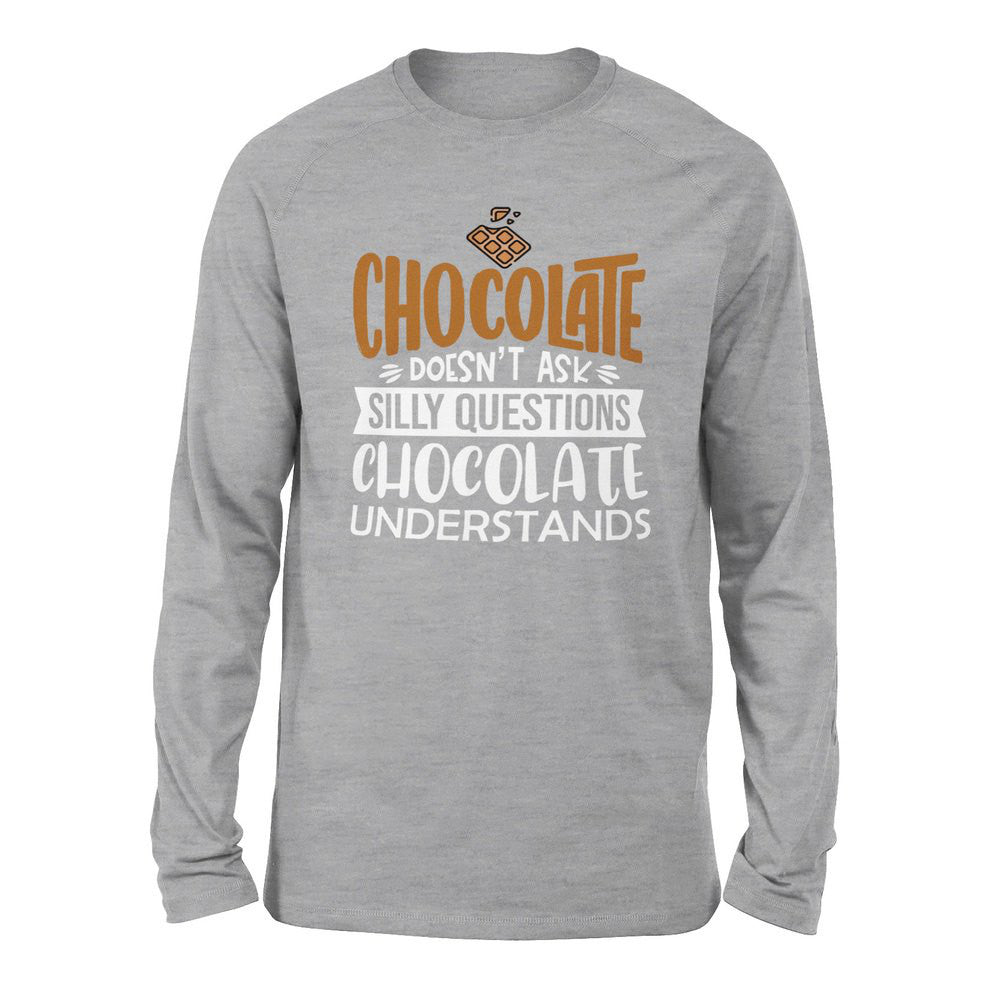 Chocolate Doesn't Ask Silly Questions, Chocolate Undestands Men/Unisex Drop Shoulder Sweatshirt in Athletic Heather color