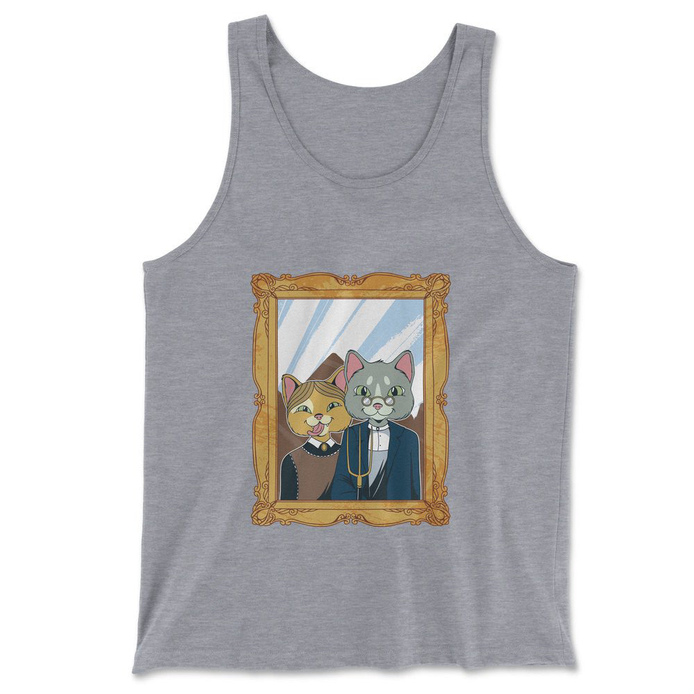 American Gothic Cats Men/Unisex Tank in Athletic Heather color