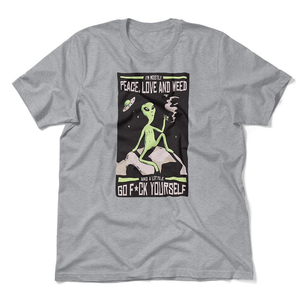 I Mostly Want Peace, Love And Weed Men/Unisex T-Shirt in Athletic Heather color