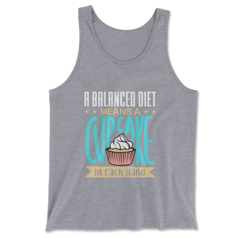 A Balanced Diet Means, A Cake In Each Hand Men/Unisex Tank in Athletic Heather color