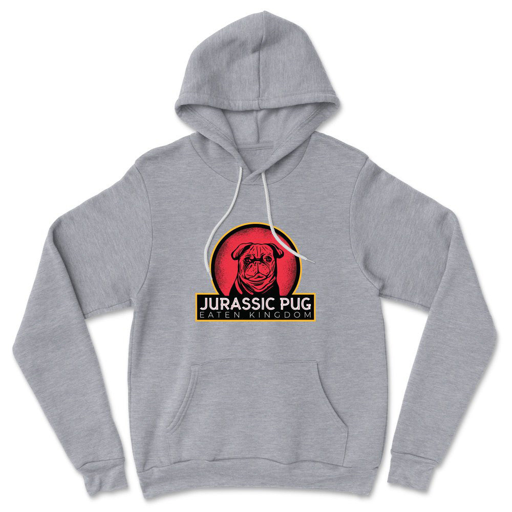 Jurassic Pug Hoodie in Athletic Heather color
