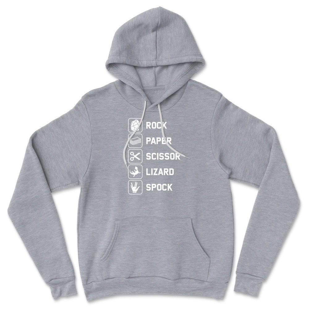 Rock Paper Scissor Lizard Spock Hoodie in Athletic Heather color