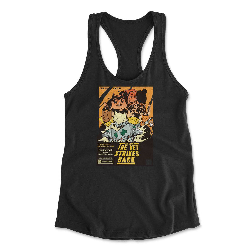 Cat Wars - The Vet Strikes Again Womens Racerback Tank in Black color