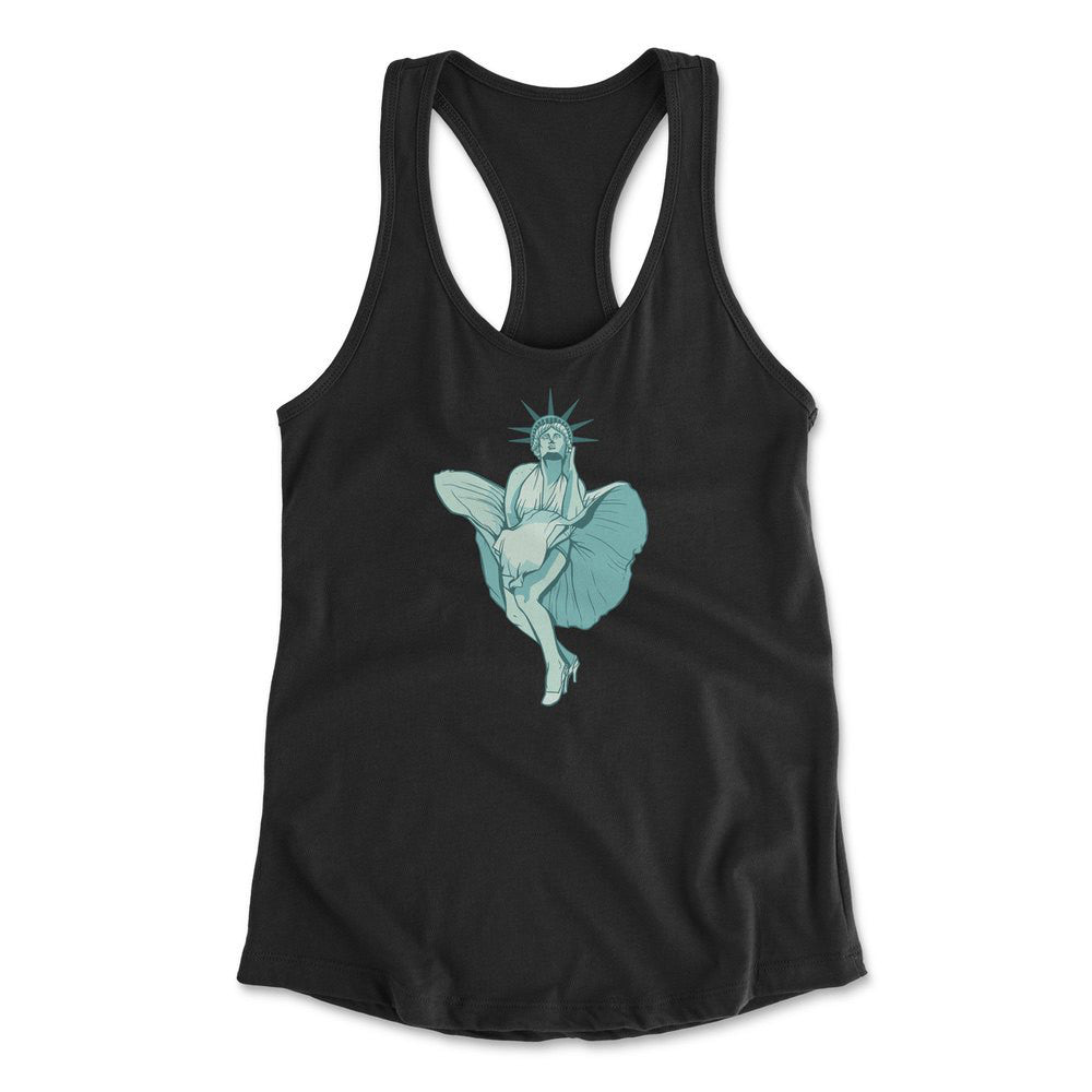 Statue Of Liberty Marilyn Monroe Womens Racerback Tank in Black color