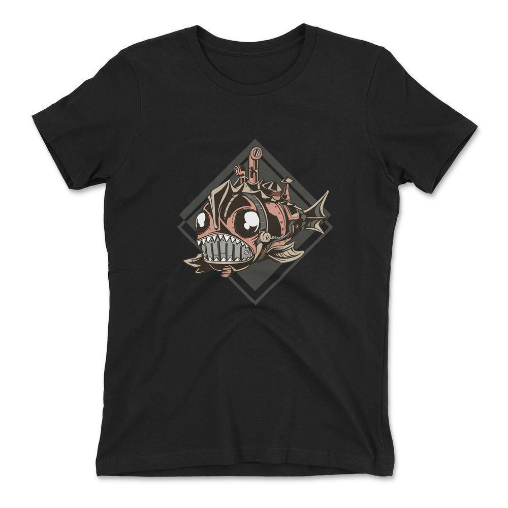 Steam Punk Fish Womens T-Shirt in Black color