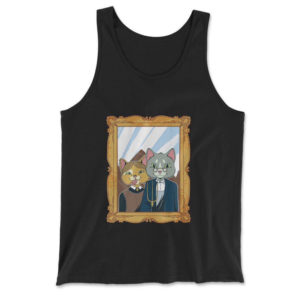 American Gothic Cats Men/Unisex Tank in Black color