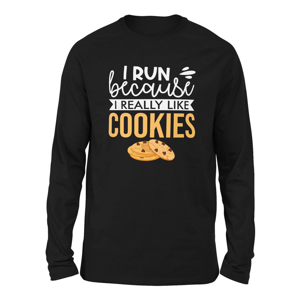 I Run Because I Really Like Cookies Men/Unisex Drop Shoulder Sweatshirt in Black color