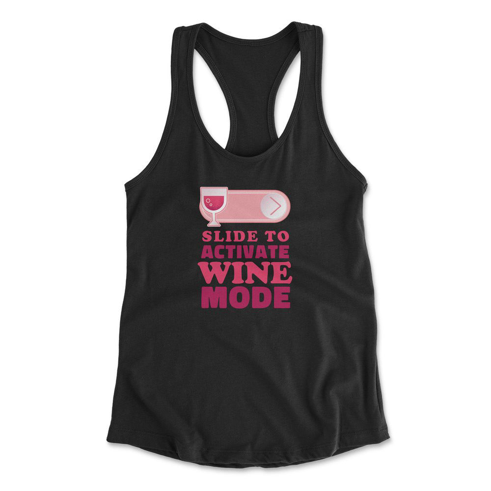 Swipe Right For Wine Mode Womens Racerback Tank in Black color