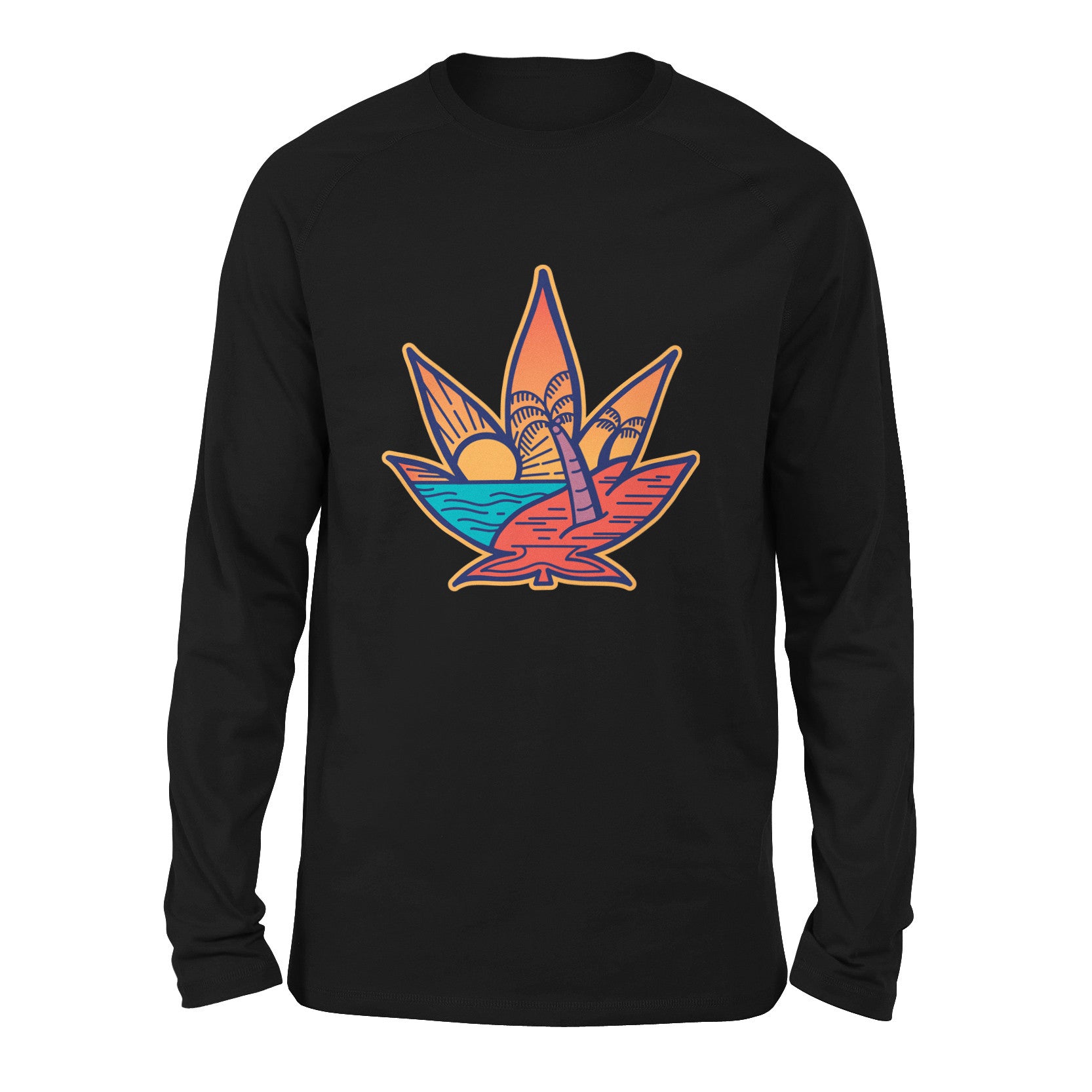 Cannabis Leaf Beach Men/Unisex Drop Shoulder Sweatshirt in Black color