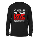 My Husband And I Fell In Love At First Sight Men/Unisex Drop Shoulder Sweatshirt in Black color
