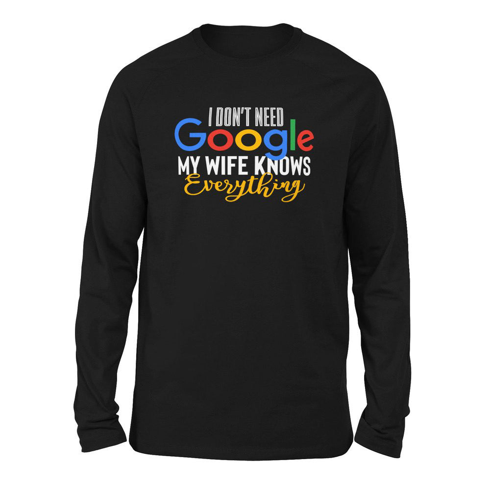 I Don't Need Google, My Wife Knows Everything Men/Unisex Drop Shoulder Sweatshirt in Black color