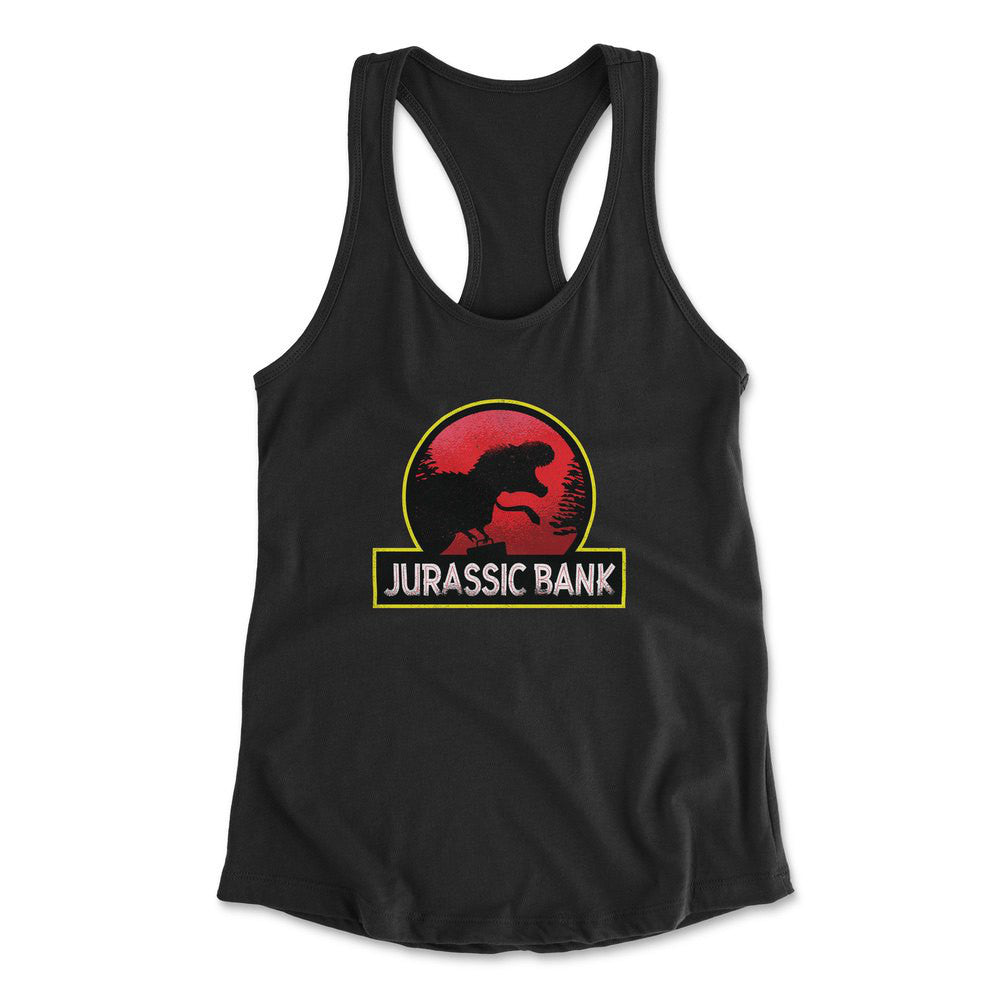 Jurassic Bank Womens Racerback Tank in Black color