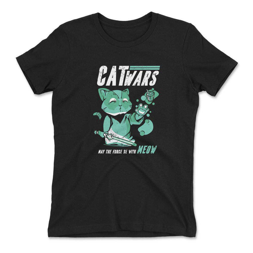 Cat Wars - May The Force Be With Meow Womens T-Shirt in Black color