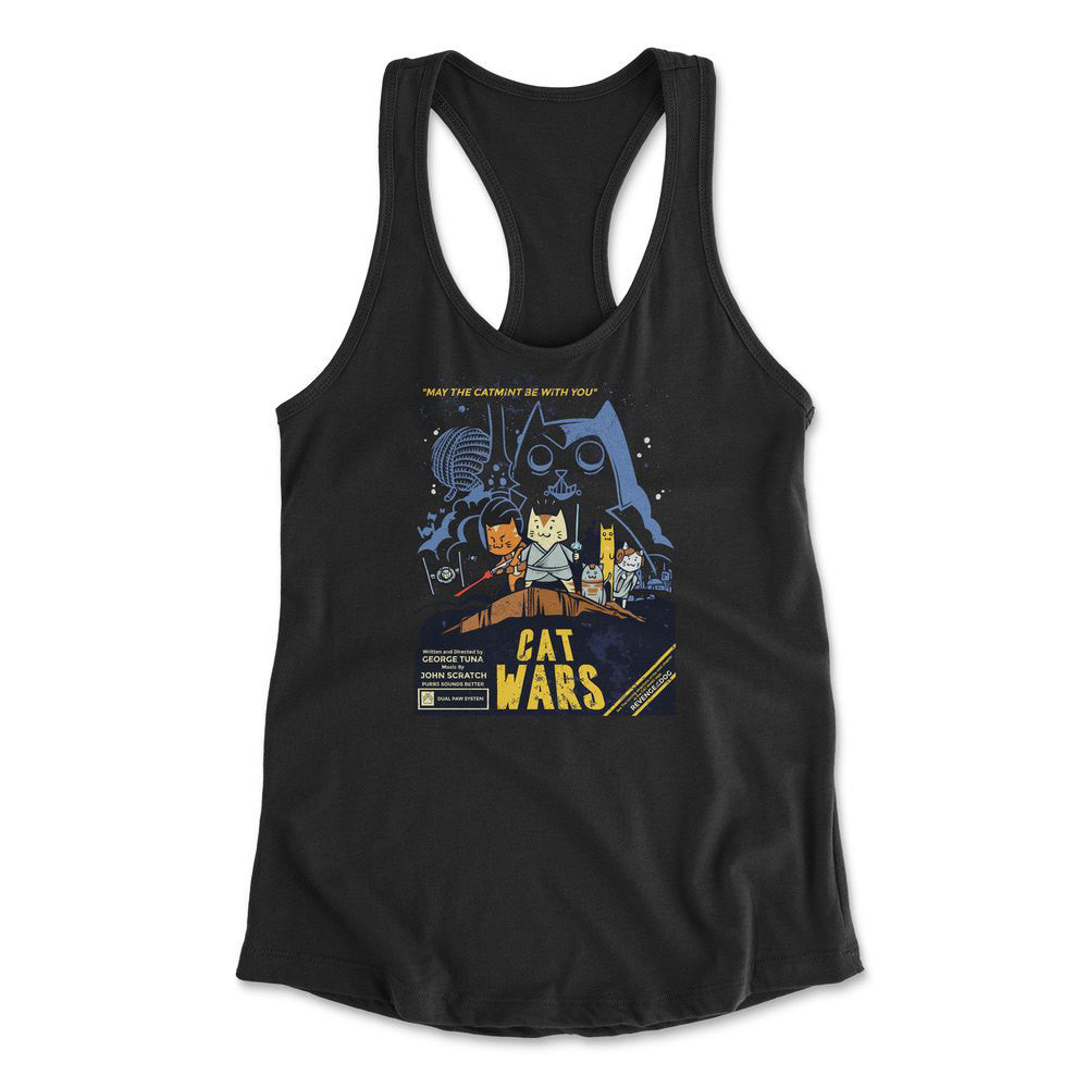 Cat Wars - May The Cat Mint Be With You Womens Racerback Tank in Black color