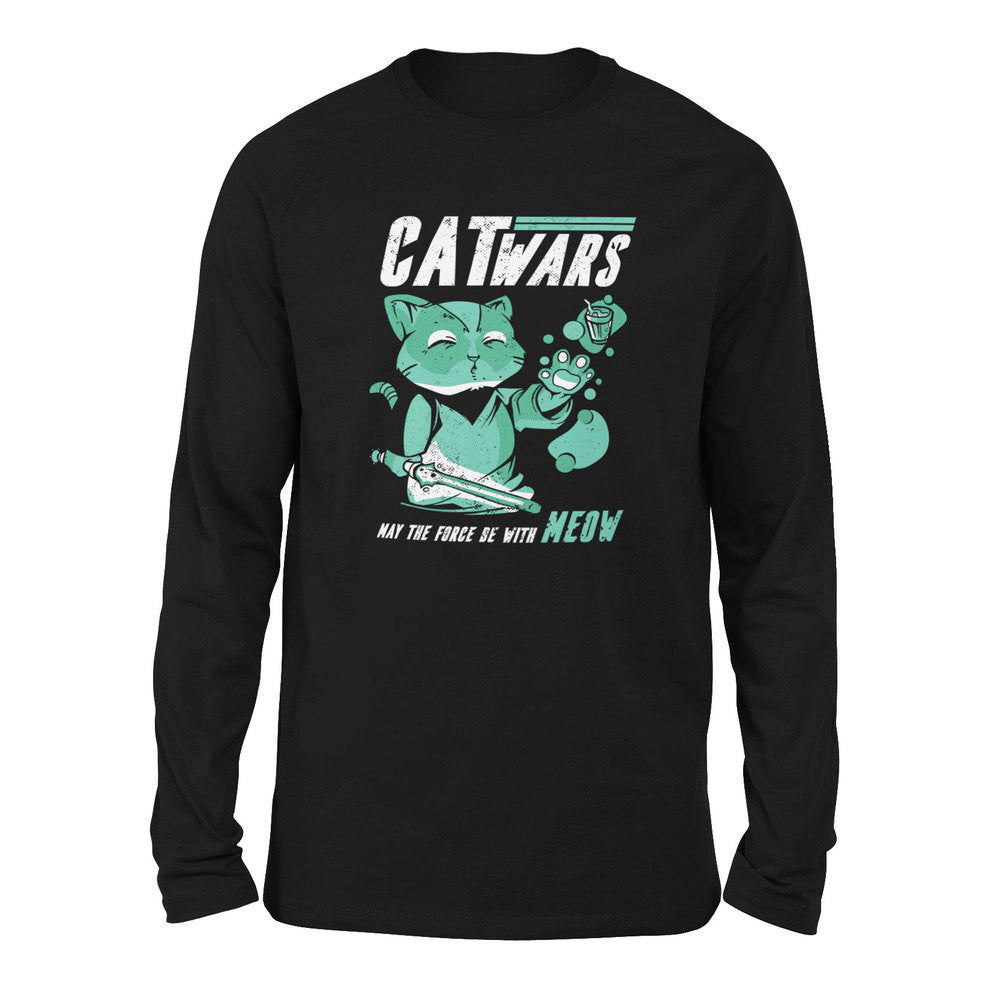 Cat Wars - May The Force Be With Meow Men/Unisex Drop Shoulder Sweatshirt in Black color