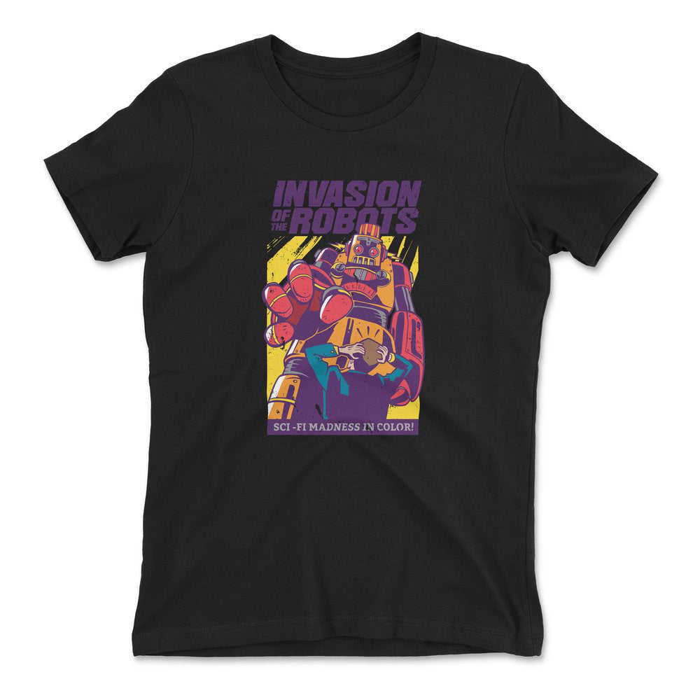 Invasion Of The Robots Womens T-Shirt in Black color