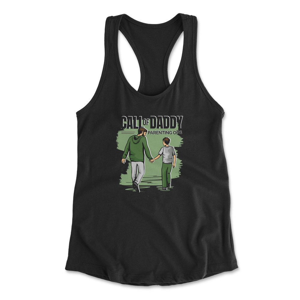 Call Of Daddy Womens Racerback Tank in Black color
