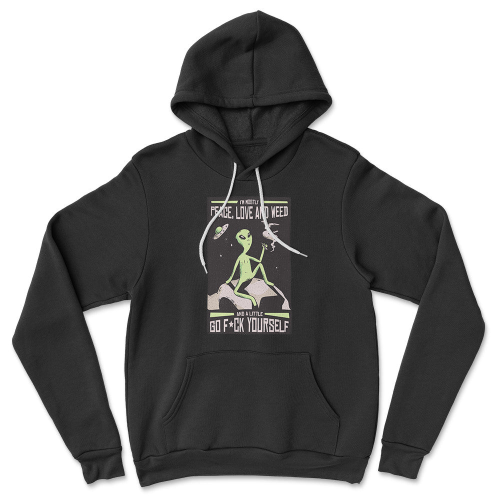 I Mostly Want Peace, Love And Weed Hoodie in Black color