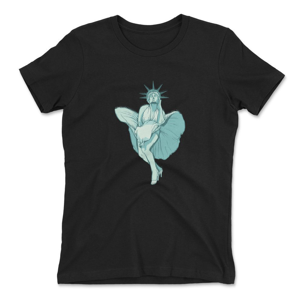 Statue Of Liberty Marilyn Monroe Womens T-Shirt in Black color