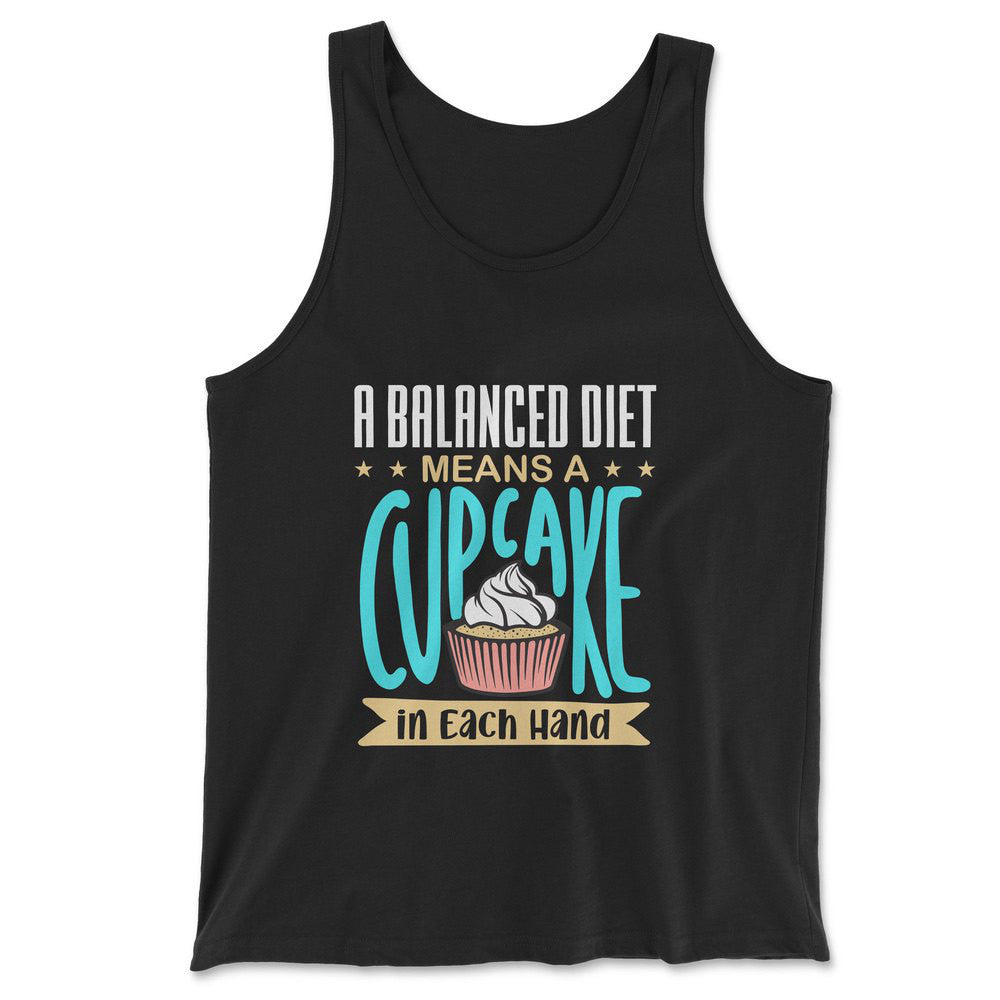 A Balanced Diet Means, A Cake In Each Hand Men/Unisex Tank in Black color