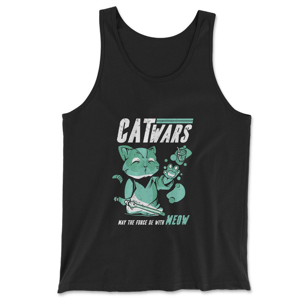 Cat Wars - May The Force Be With Meow Men/Unisex Tank in Black color