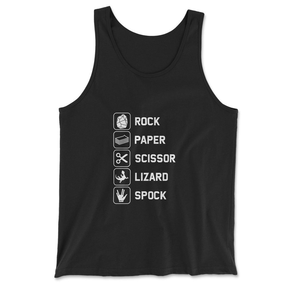 Rock Paper Scissor Lizard Spock Men/Unisex Tank in Black color