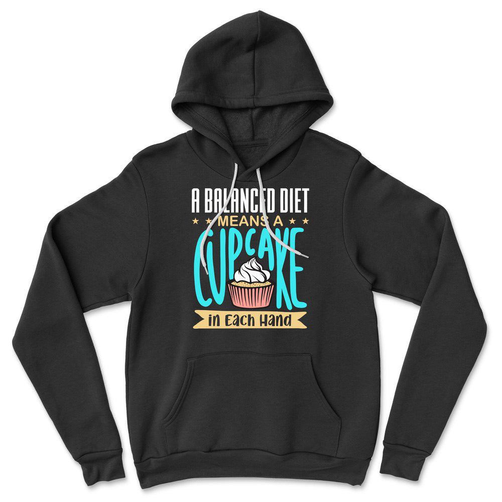 A Balanced Diet Means, A Cake In Each Hand Hoodie in Black color