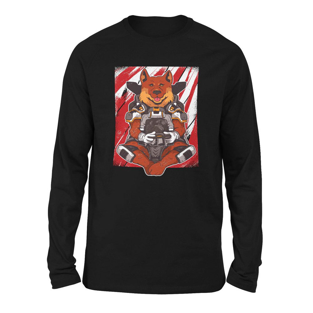 German Shepard Gamer Dog Men/Unisex Drop Shoulder Sweatshirt in Black color