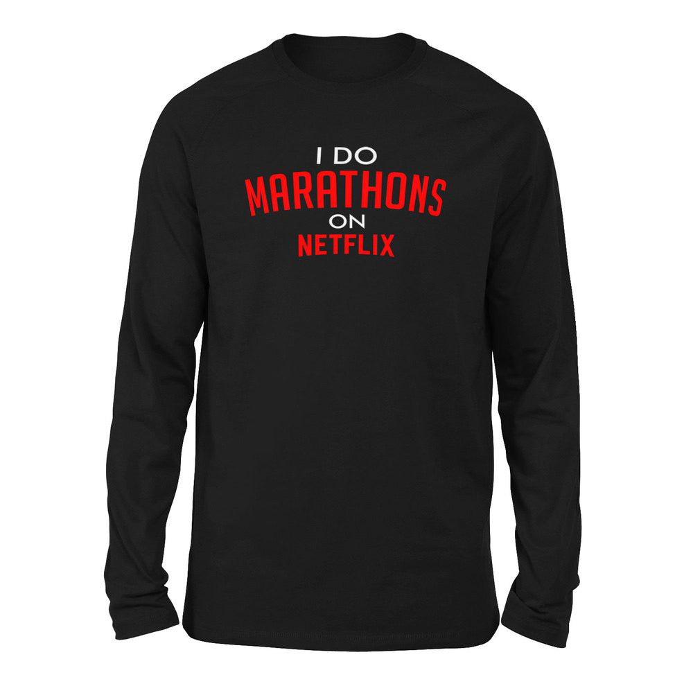 I Do Marathons On Netflix Men/Unisex Drop Shoulder Sweatshirt in Black color