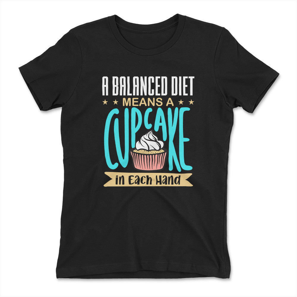 Cupcake - A Balanced Diet Womens T-Shirt in Black color