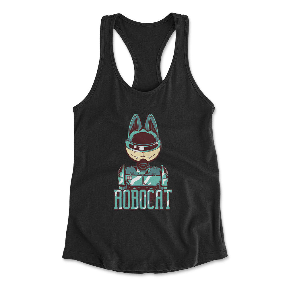 Robocat Womens Racerback Tank in Black color