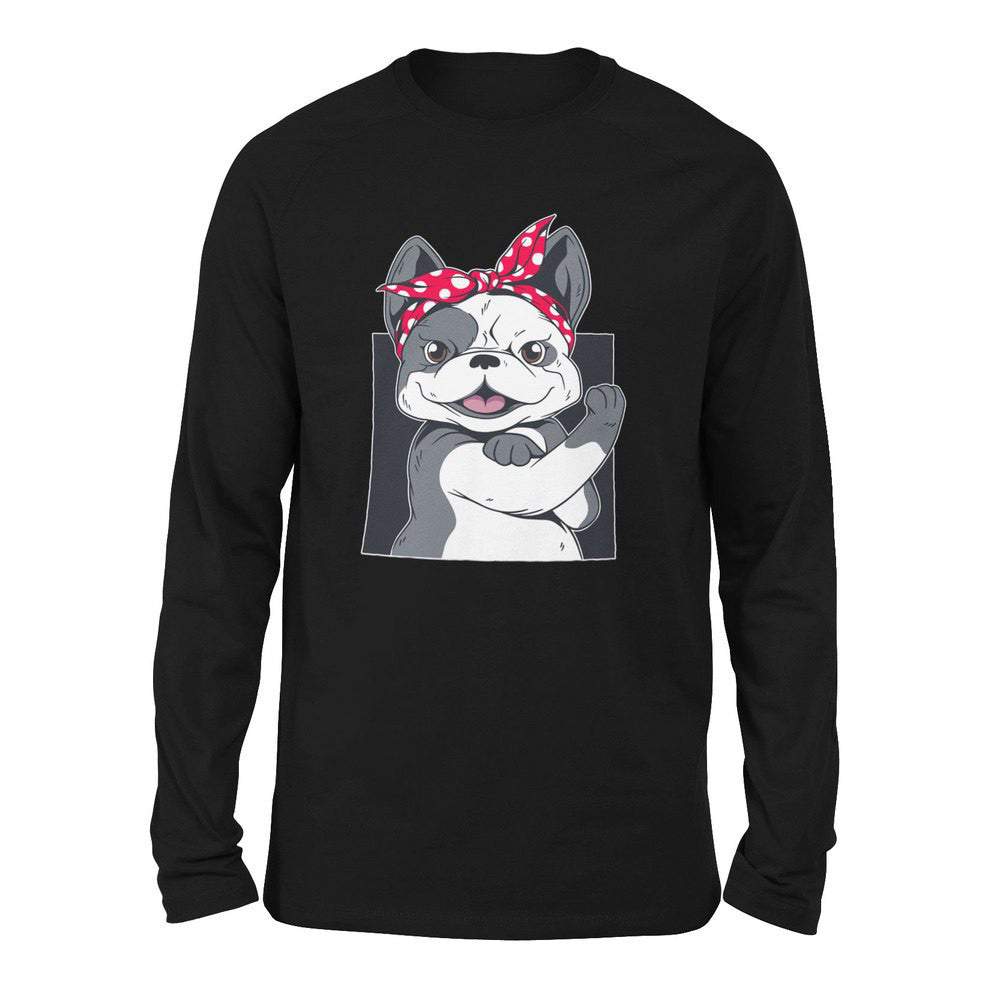 French Bulldog Men/Unisex Drop Shoulder Sweatshirt in Black color
