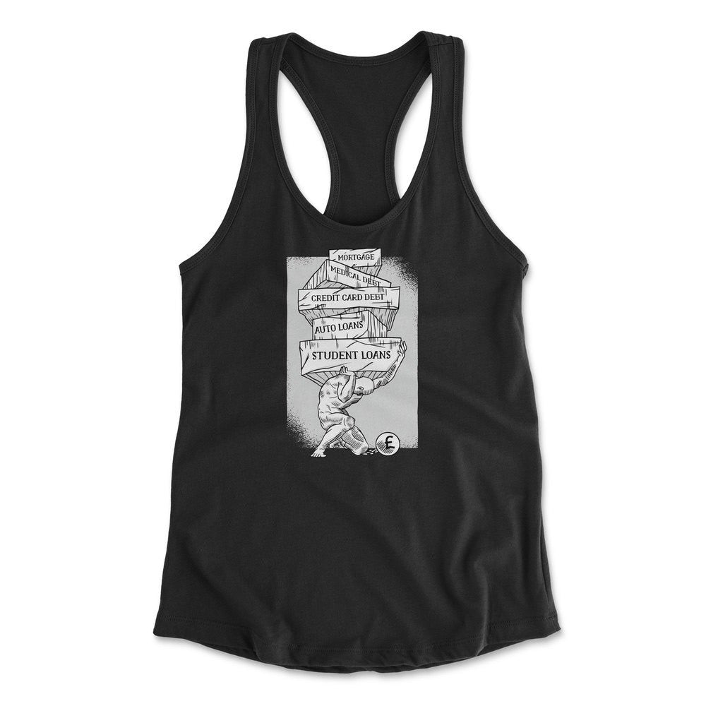Debt Atlas Womens Racerback Tank in Black color