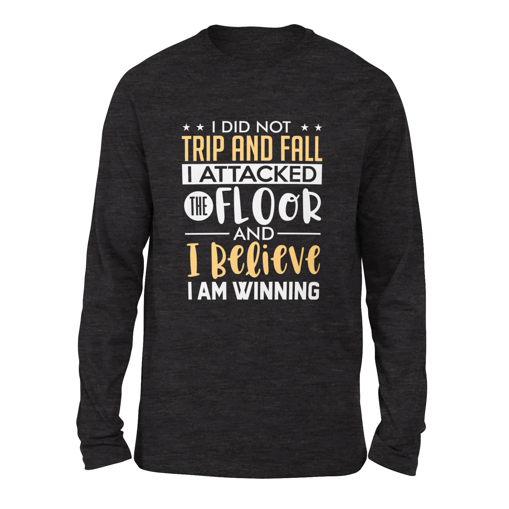 I Did Not Trip And Fall, I Attacked The Floor Men/Unisex Drop Shoulder Sweatshirt in Dark Grey Heather color