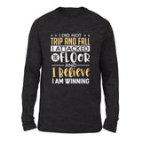 I Did Not Trip And Fall, I Attacked The Floor Men/Unisex Drop Shoulder Sweatshirt in Dark Grey Heather color