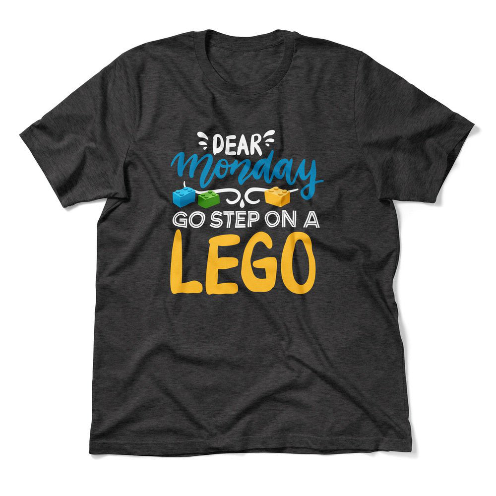Dear Monday, Go Step On A Lego Men/Unisex T-Shirt in Dark Grey Heather color