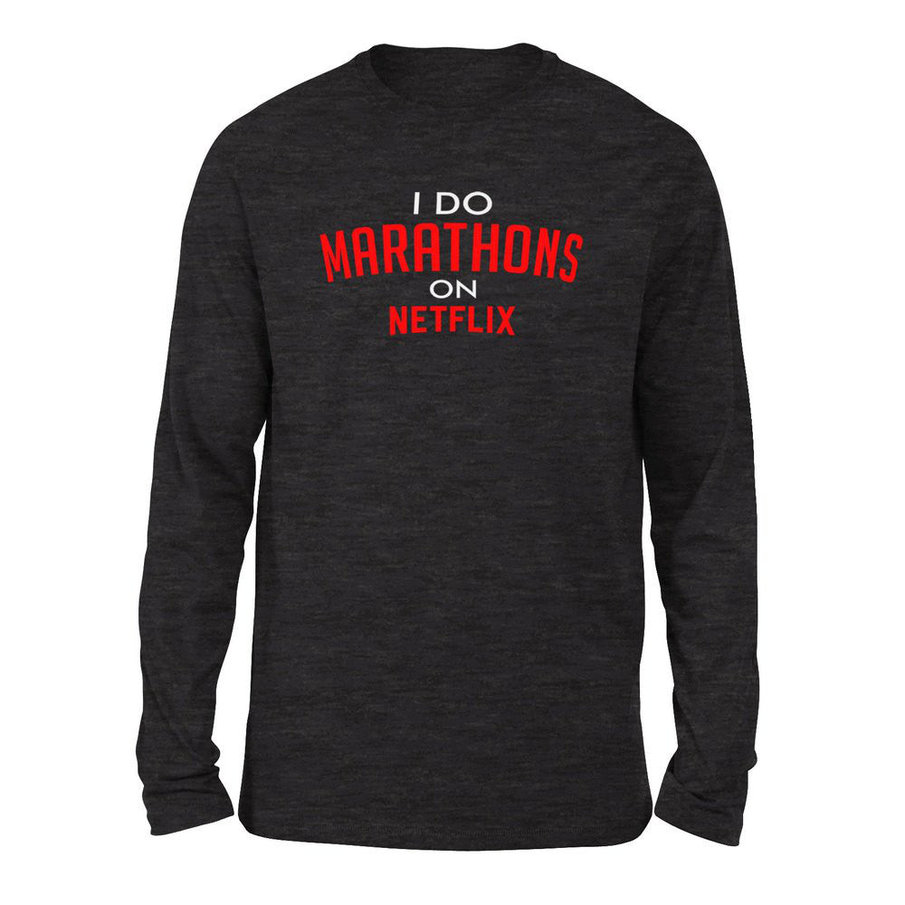 I Do Marathons On Netflix Men/Unisex Drop Shoulder Sweatshirt in Dark Grey Heather color