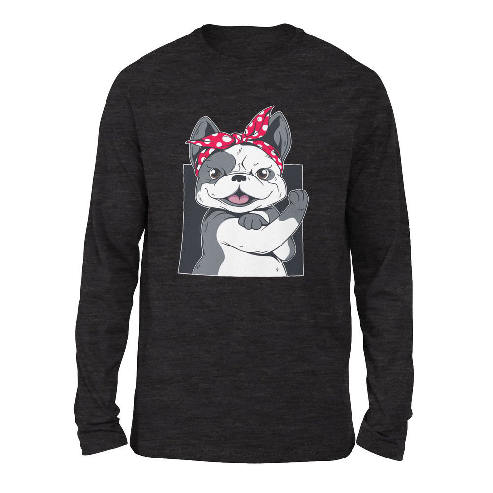 French Bulldog Men/Unisex Drop Shoulder Sweatshirt in Dark Grey Heather color