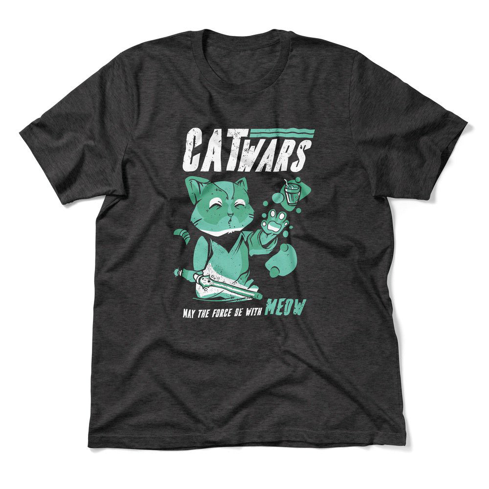 Cat Wars - May The Force Be With Meow Men/Unisex T-Shirt in Dark Grey Heather color